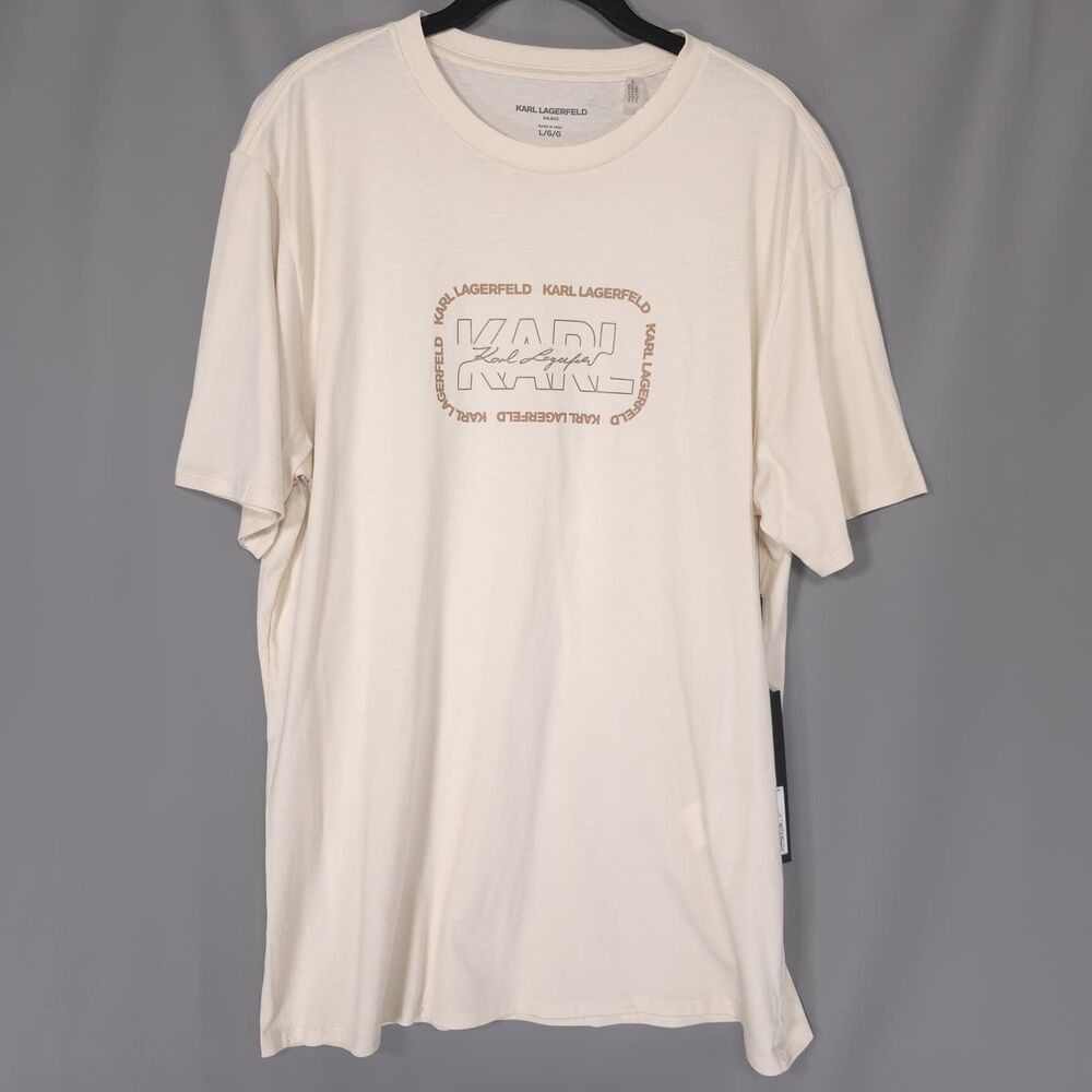 KARL LAGERFELD PARIS Men's New LARGE T-Shirt Logo Graphic Natural Cotton Peru